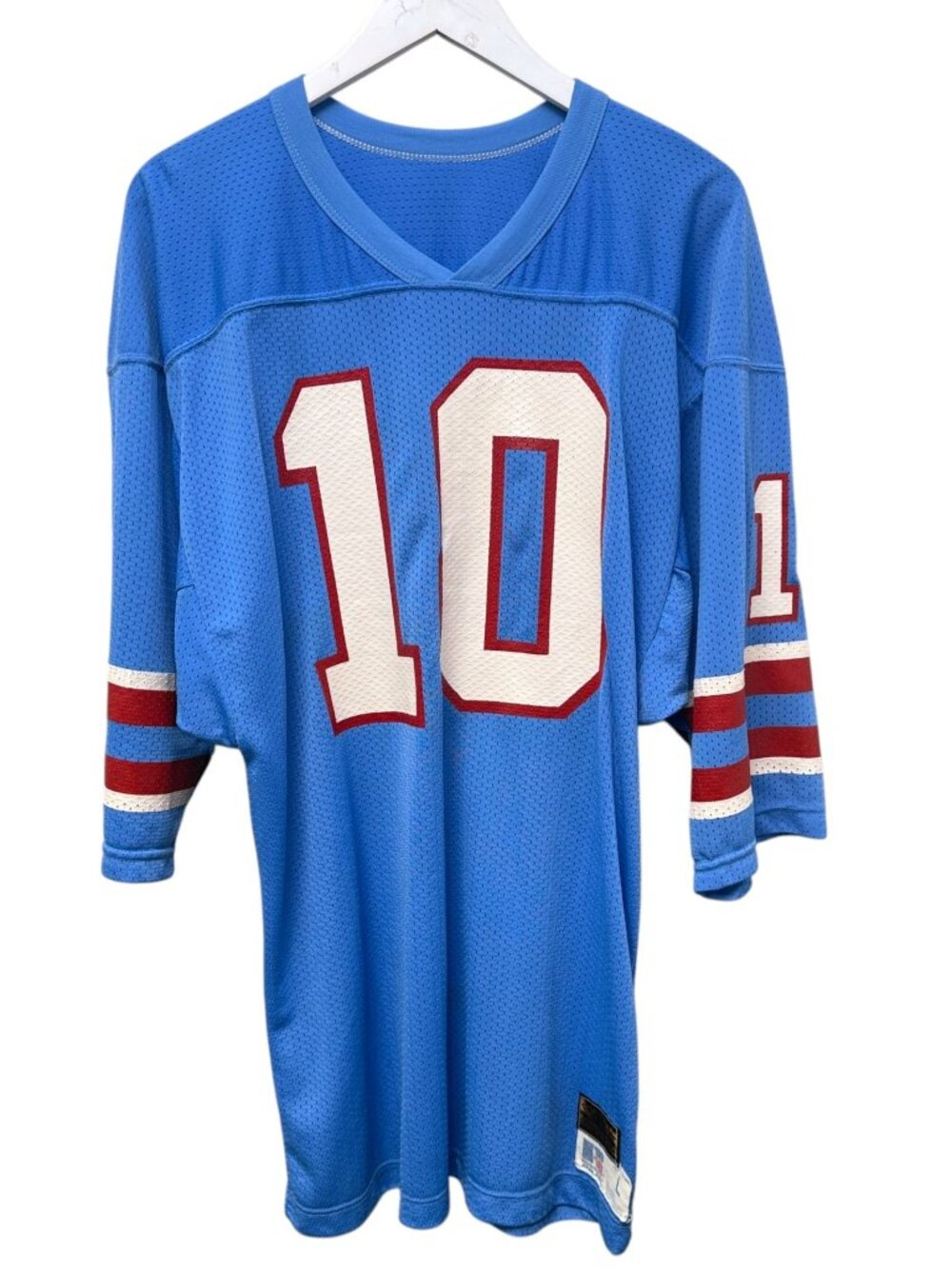 Vintage Football Jersey Large Blank Blue White No. 10 90s USA Russell Athletic